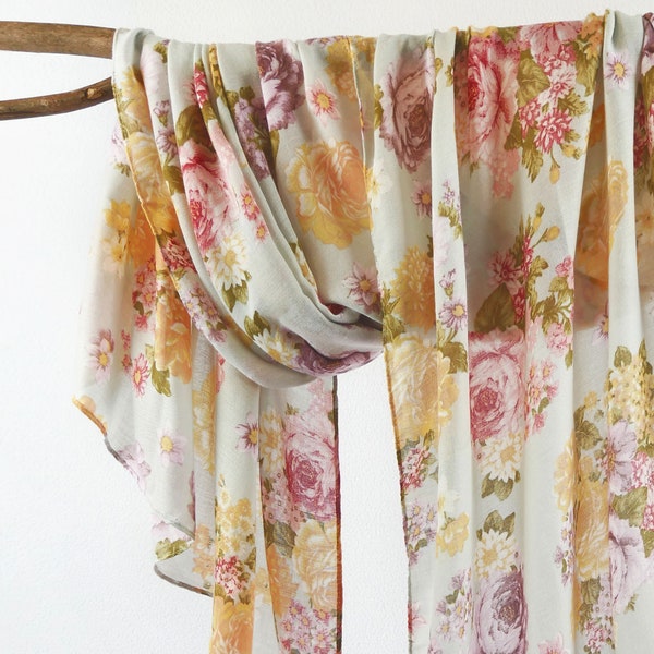 Woolen shawl / scarf with flowers colorful main image 1