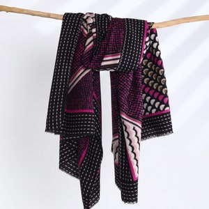 Fuchsia Black Soft Warm Autumn Shawl Winter Scarves Abstract Woman Scarf Birthday Gift for Mom