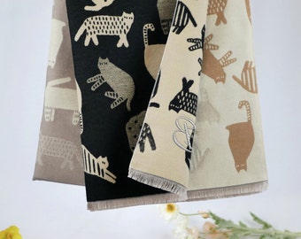 Beige Khaki Brown Luxury Winter Shawl Cashmere Feel Kitten Scarf Personalized Initial Embroidery Gift for Cat Lovers