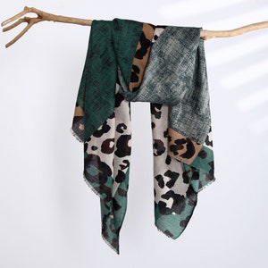 Leopard Cheetah Animal Scarf Cotton Feel Unisex Wrap Gift for Men, Women Autumn Shawl for Her