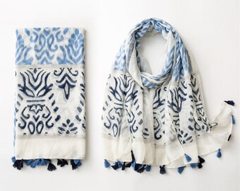 Blue White Tone Floral Flower Print Fashion Neck Scarf Head Wrap Accessories Blue White Tone Floral Flower Print Fashion Neck Scarf Head Wrap Accessories