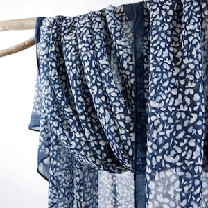 Blue White Soft Tassel Shawls Navy Unisex Scarf Denim Blue Wraps Gift for Her 73x33&quot;