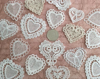 HEARTS Lace Crafts Sewing Motifs Embellishment Appliques x 10