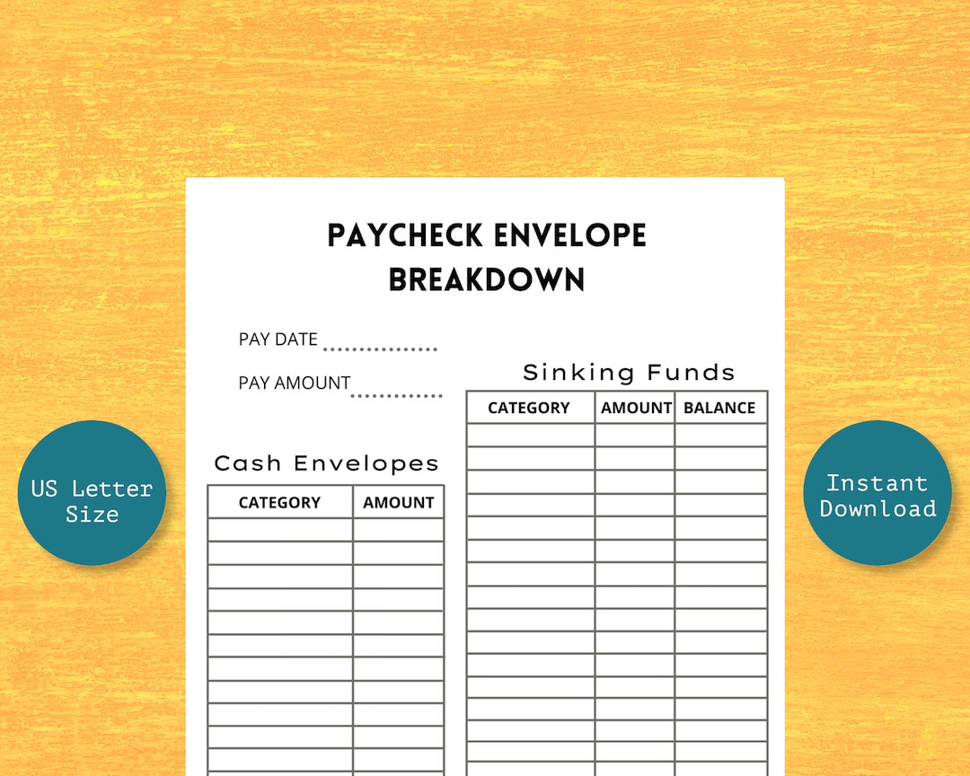 Paycheck Envelope Breakdown Budget Binder Sinking Funds Etsy