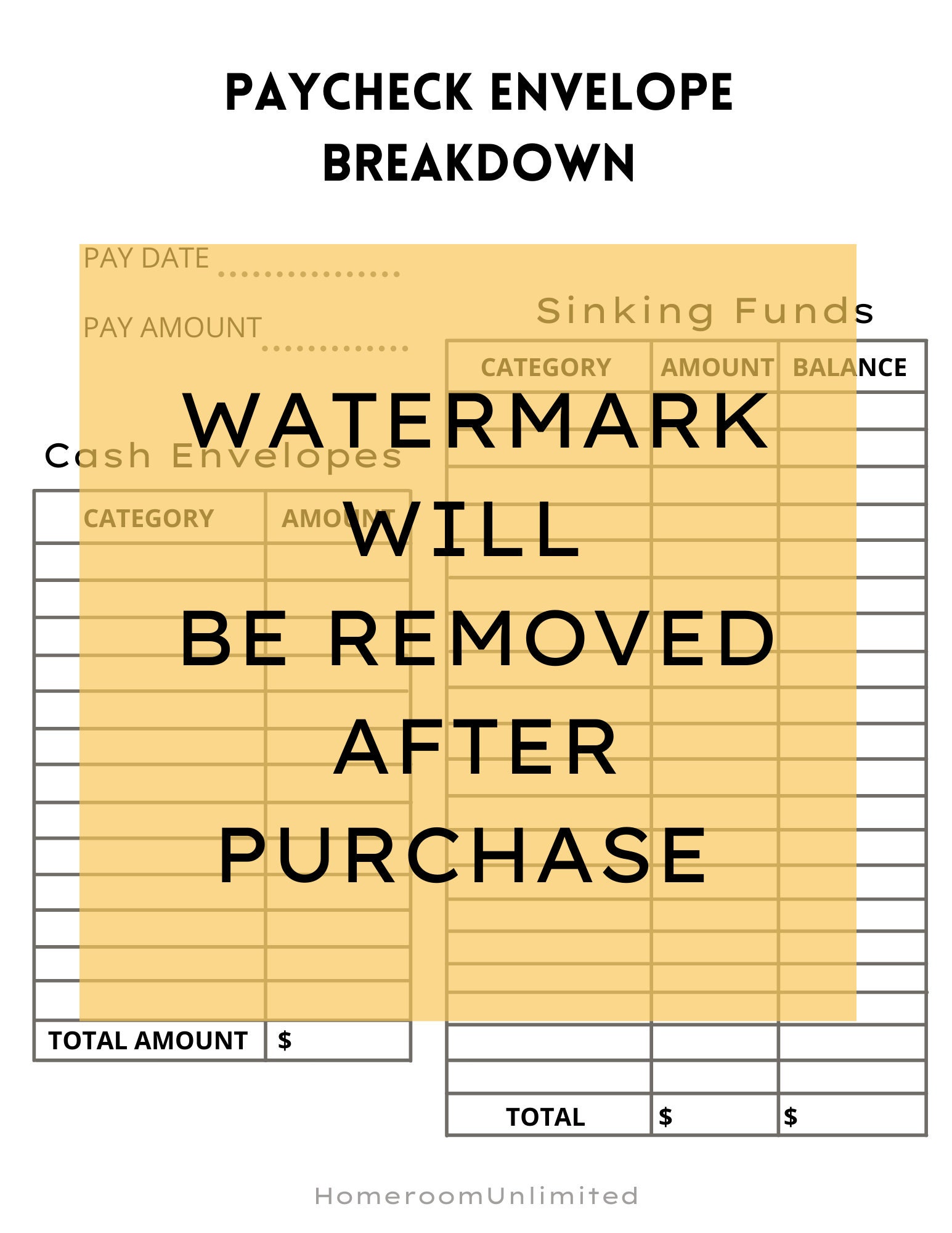 Paycheck Envelope Breakdown Budget Binder Sinking Funds Etsy