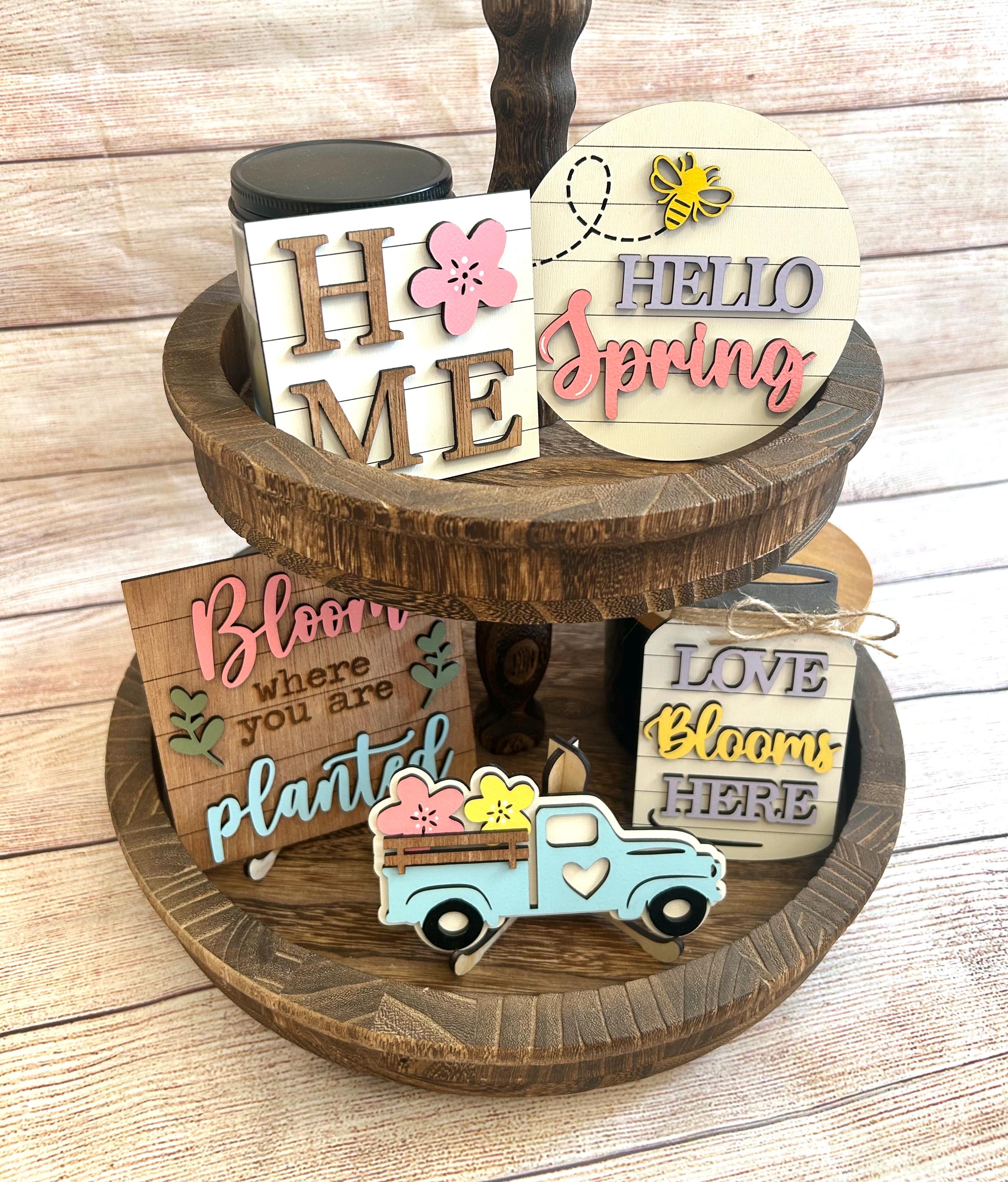 Spring Tiered Tray Decor, Mini Wood Signs, Spring Signs, Spring Decor