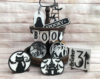 Halloween Tiered Tray Decor, Mini Signs, Halloween Street sign