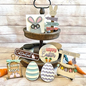 Easter Tiered Tray Decor, Mini Signs, Spring Decor