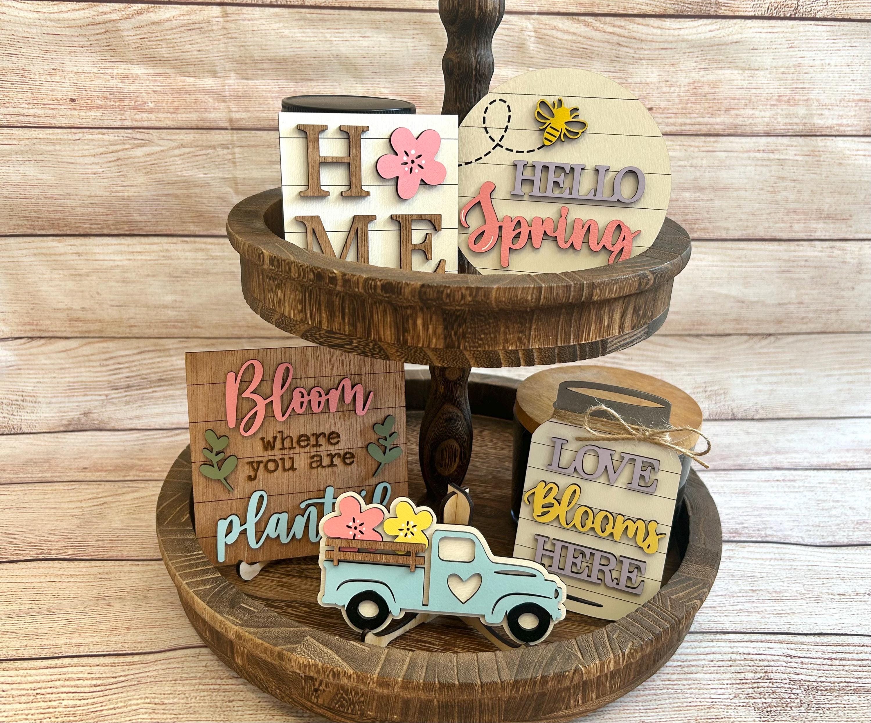 Spring Tiered Tray Decor, Mini Wood Signs, Spring Signs, Spring Decor