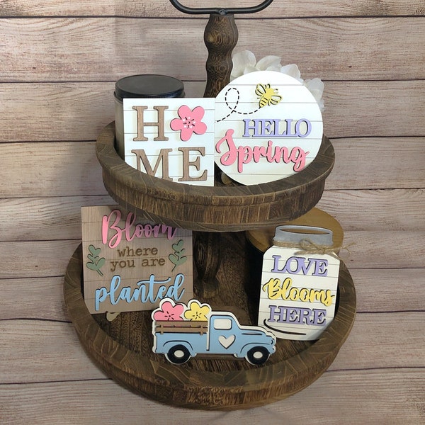 Spring Tiered Tray Decor, Mini Wood Signs, Spring Signs, Spring Decor