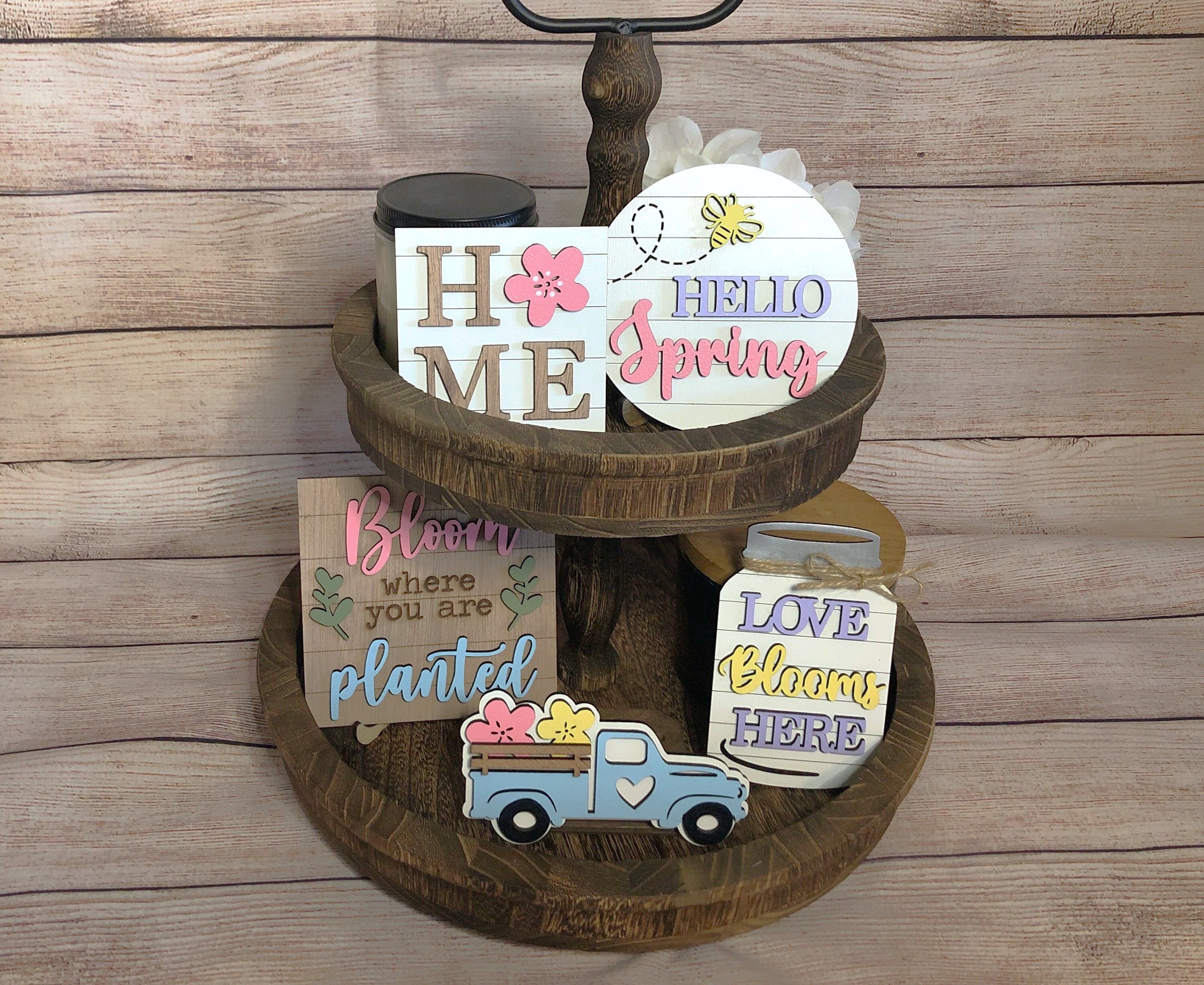 Spring Tiered Tray Decor, Mini Wood Signs, Spring Signs, Spring Decor