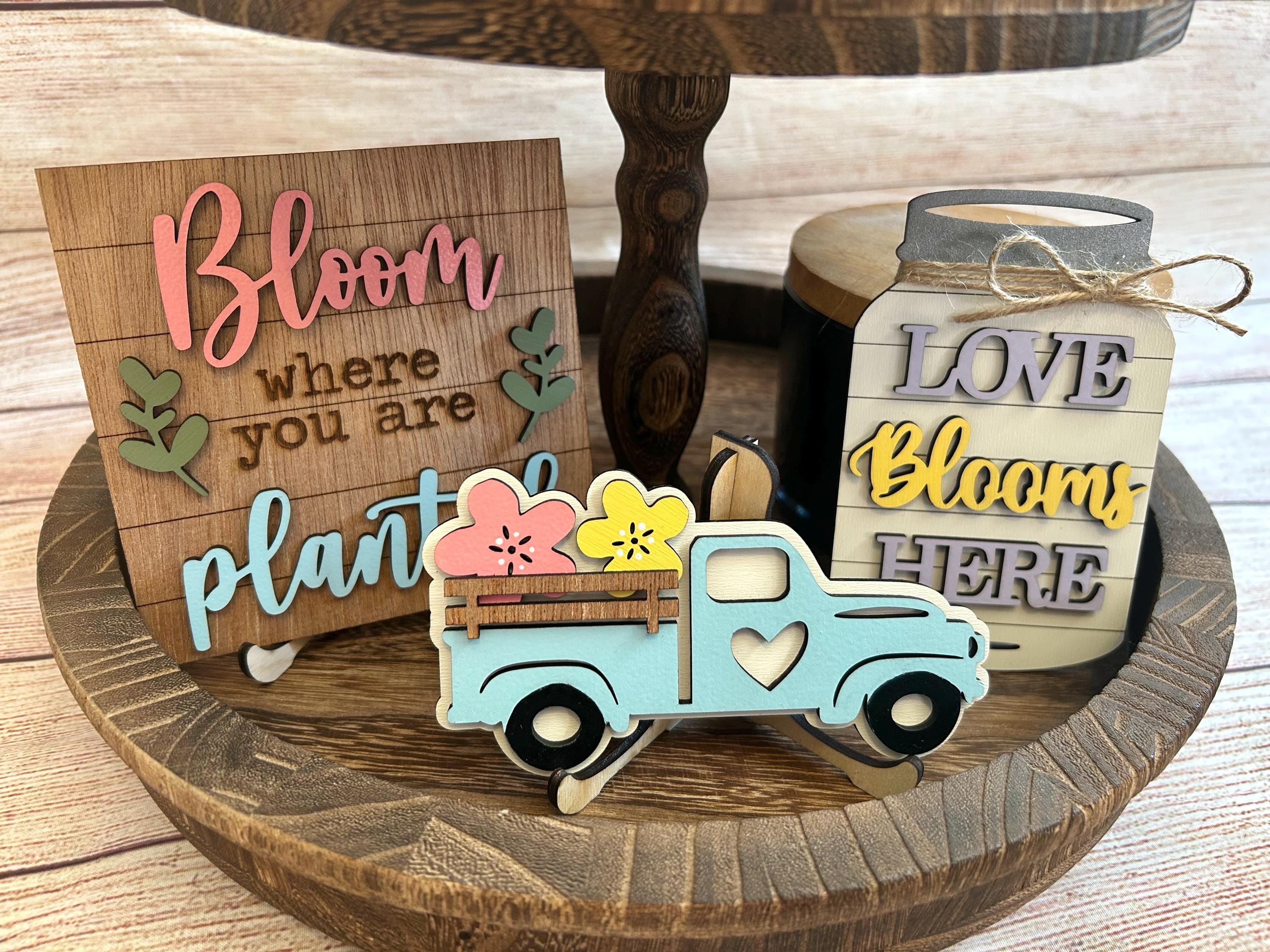 Spring Tiered Tray Decor, Mini Wood Signs, Spring Signs, Spring Decor