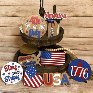 4th of July Tiered Tray Decor, 4th of July Mini Signs, July 4th, Summer Decor, USA signs