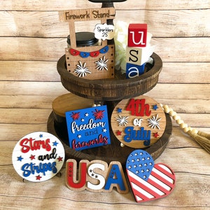 4th of July Tiered Tray Decor, 4th of July Mini Signs, July 4th, Summer Decor, USA signs