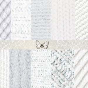 Winter Strick-Digital-Papiere, Set von 10 Papieren, weiße Strickpapiere, weiß blaue Häkel-Hintergründe, Winter-Pullover-Hintergrund
