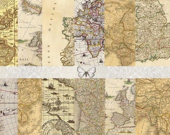 Antique Maps Digital Papers, Retro Old Vintage Maps Backgrounds, Old Maps Background,