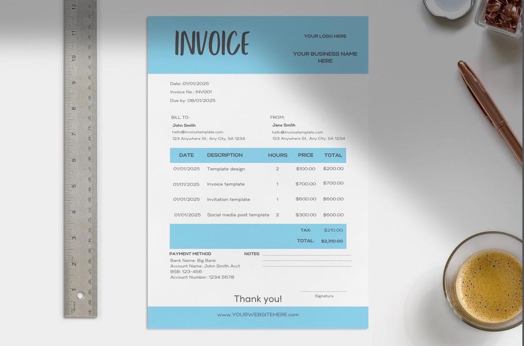 Light Blue Business Invoice Template | Simple Modern Template for ...