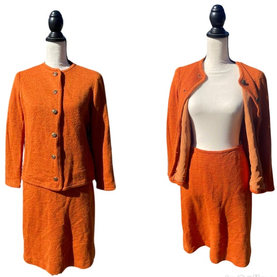 1970s/1980s Burnt Orange Pencil Skirt/Jacket Suit 