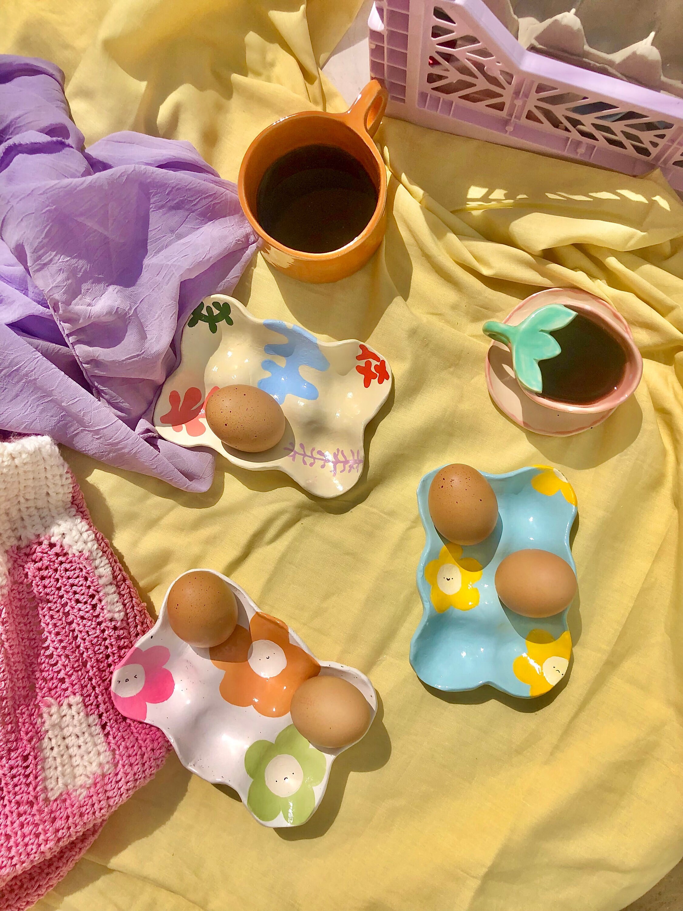 Algues Colorées Mer d'été Design Plateau d'oeufs Fait à La Main, Porte-Œufs, Art Esthétique Fonction