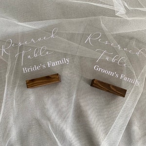 Set of two this table is reserved signs for the bride and groom family reserved seating chart acrylic wedding decor head table signs