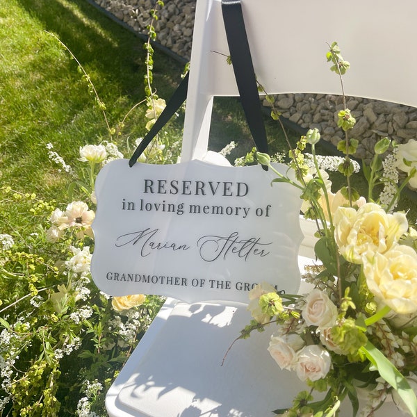 Reserved in loving memory wedding sign, reserved seat sign, this seat is reserved memorial sign, memorial hanging chair sign for wedding