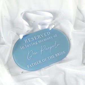 Reserved seat sign, in loving memory wedding plaque, customized memorial chair hanging sign, personalized special event sign, wedding decor