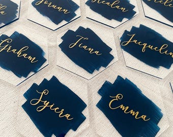 acrylic hexagon wedding name place cards, wedding name cards, acrylic name place card, guest table, unique place cards, wedding table decor