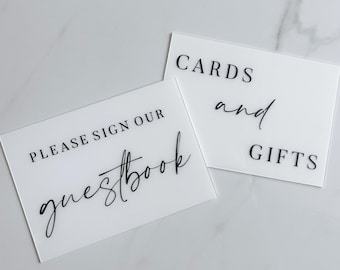 cards and gifts sign, please sign our guestbook sign for wedding, acrylic cards, guestbook sign, minimalistic wedding signage, modern signs
