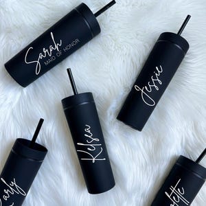personalized skinny tumbler with straw for bridesmaids gift, bridal party gift tumbler, bridesmaid tumbler gift, bachelorette party gifts
