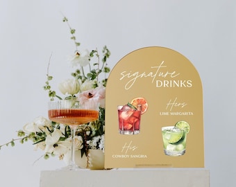 Acrylic Signature Drinks Sign with Photos, His and Hers Drinks Sign for Wedding, His and Her Cocktail Drink Sign, Wedding Bar Menu, Open Bar