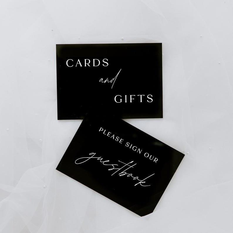Modern Acrylic Wedding Cards and Gifts Sign and Please Sign Our Guestbook Sign, Wedding Reception Signs, Cards and Gifts Table, Guestbook, sign bundle for wedding, black and white wedding sign, black tie wedding, audio guestbook, cards table
