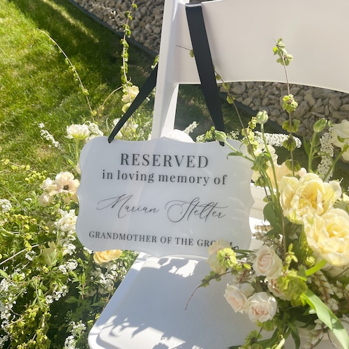 Reserved in loving memory wedding sign, reserved seat sign, this seat is reserved memorial sign, memorial hanging chair sign for wedding