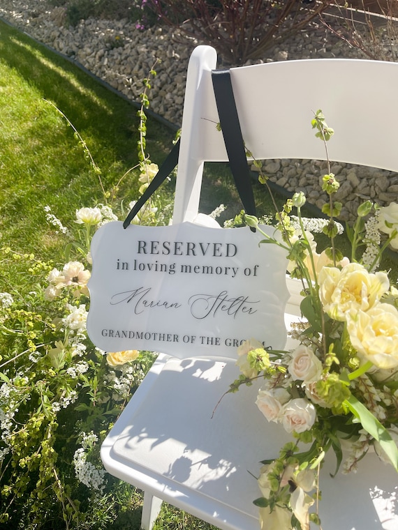 Reserved in loving memory wedding sign, reserved seat sign, this seat is reserved memorial sign, memorial hanging chair sign for wedding