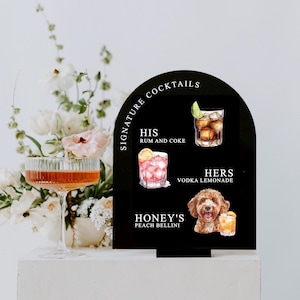 Dog Signature Cocktails Acrylic Sign, Acrylic Signature Drinks Sign for Wedding, Pet Wedding Bar Menu, Open Bar Sign, His and Hers Drinks