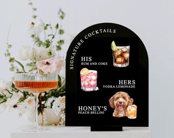 Dog Signature Cocktails Acrylic Sign, Acrylic Signature Drinks Sign for Wedding, Pet Wedding Bar Menu, Open Bar Sign, His and Hers Drinks
