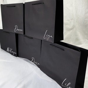 Fullhawl 6 Pack Black Gift Bags With Handles & Ribbons - 11x8x4 Inches, Includes Alphabet Stickers For Customization