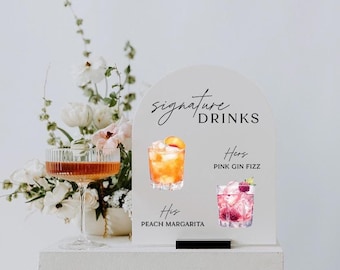 Acrylic Signature Drinks Sign with Photos, His and Hers Drinks Sign for Wedding, His and Her Cocktail Drink Sign, Wedding Bar Menu, Open Bar