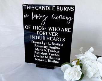 En signe d'amour, cette bougie brûle un signe pour la table de cartes et cadeaux, des signes de table de livre d'or, un signe acrylique de mémoire de mariage