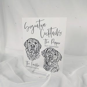 signature drink sign with pet, custom pet cocktail sign, acrylic open bar wedding sign, signature cocktail sign, wedding sign bundle