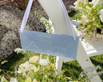 this row is reserved sign for wedding ceremony, this seat is reserved sign, reserved row acrylic sign for chair, acrylic reserved seat sign