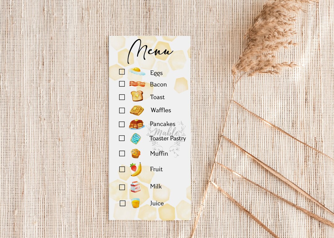 Kids/toddler Breakfast Menu Printable | Breakfast in Bed, Room Service