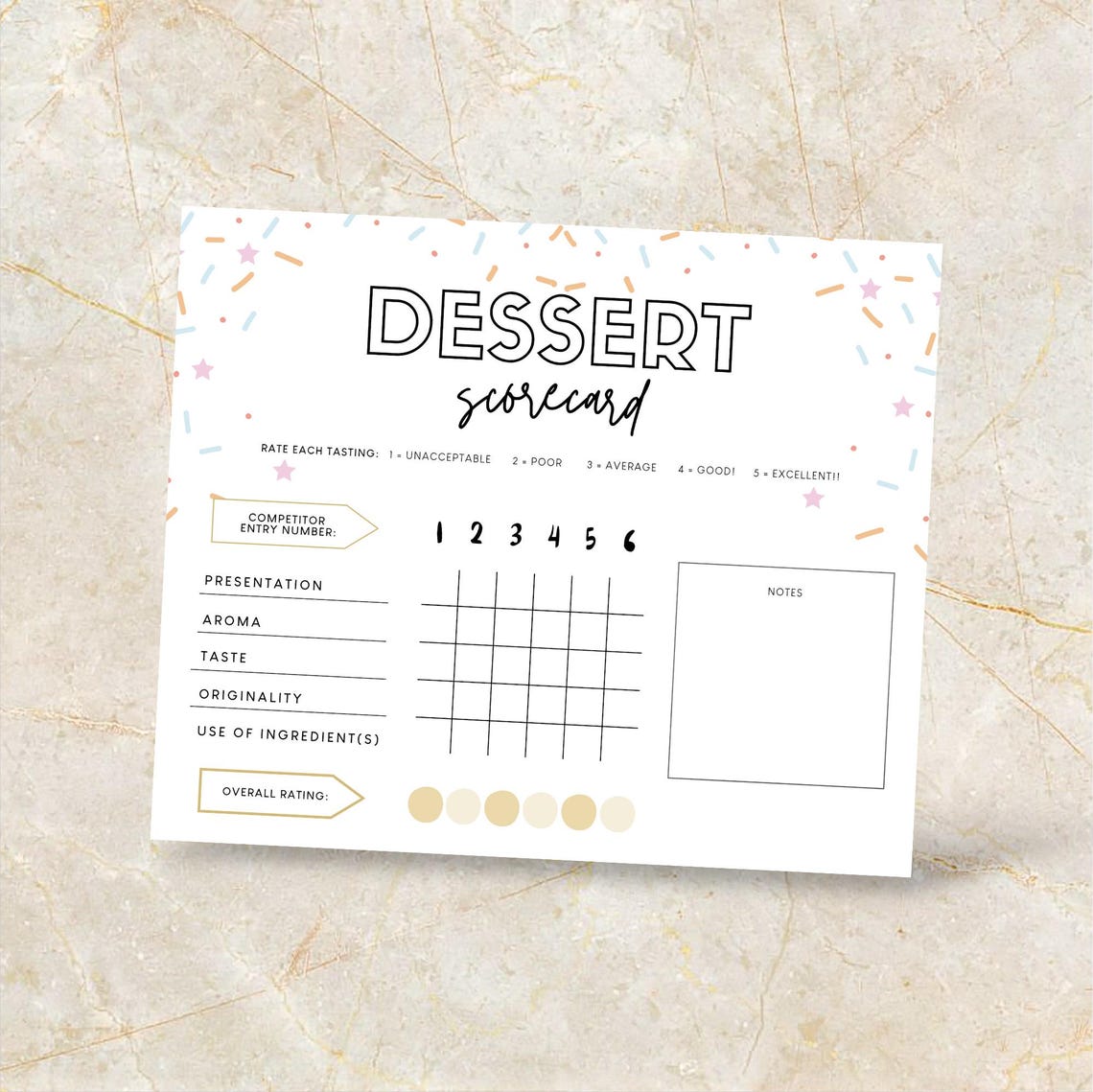 Dessert Tasting Scorecard | Baking Contest, Taste Test, Food Note Card ...