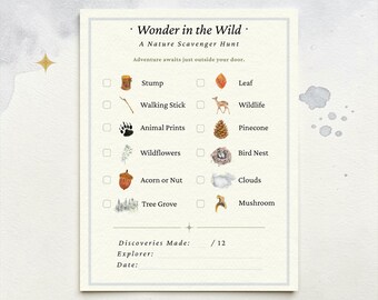 Nature Scavenger Hunt Printable | Wonder in the Wild Outdoor Activity & Certificate