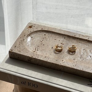 Hand-Carved Travertine Tray, Rectangular Stone Tray, Minimalist Catchall Tray, Jewelry Tray, Coffee Table Decor, Entryway Console Tray