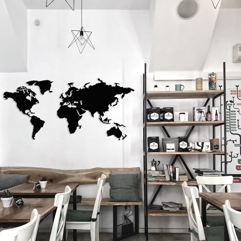 World Map Metal Wall Art Metal World Map Wall Art Bedroom Etsy