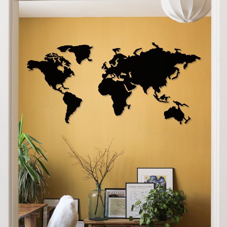 World Map Metal Wall Art Metal World Map Wall Art Bedroom Etsy