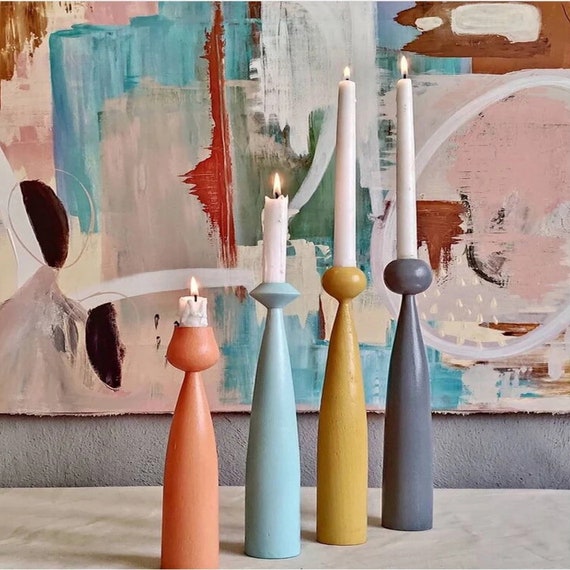 Set of 4 Wooden Candlesticks Handmade Candle Holder Home Etsy