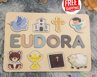 Personalized Name Puzzle: Wooden Baptism Christening Gift