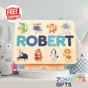 Animals Puzzle with Name Musical Instrument, Personalized Puzzle, Christmas Gifts for Toddlers, First Birthday Gift, Baby shower gift Puzzle