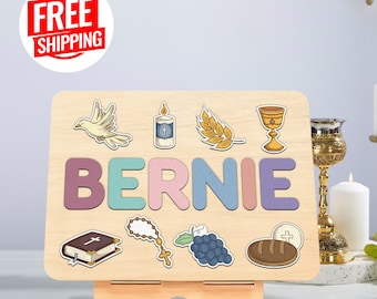 Christening Gift: Personalized Wooden Name Puzzle, Baby Baptism Present